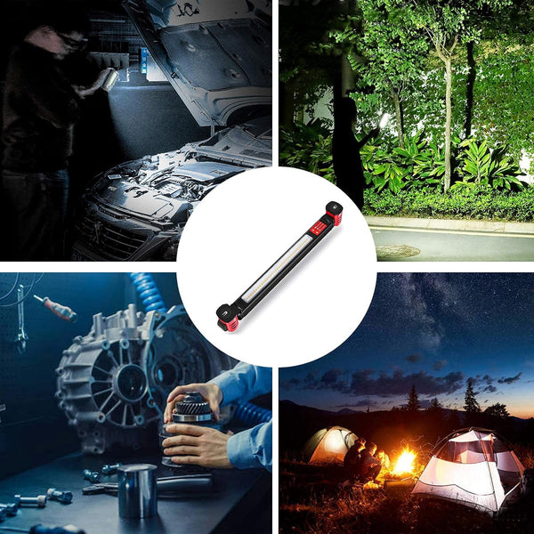 Greenidea LED rechargeable flashlight scenarios: car repair, camping, and the flashlight itself