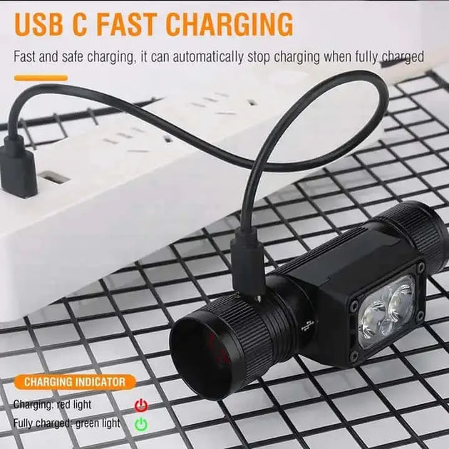 USB-C fast charging a Boruit Hp340 rechargeable headlamp