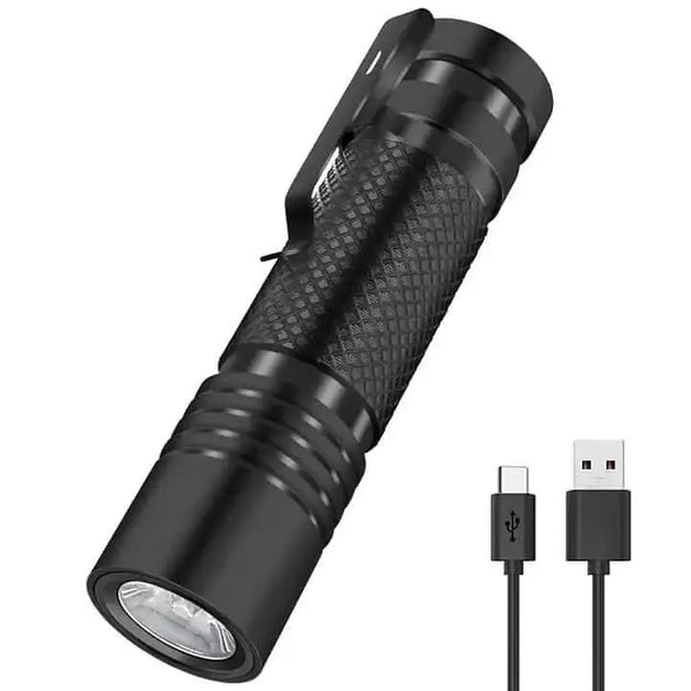 Black BORUiT Mini LED Rechargeable Flashlight with USB Type-C 
