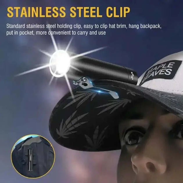 Clip-on boruit rechargeable flashlight with a stainless steel clip