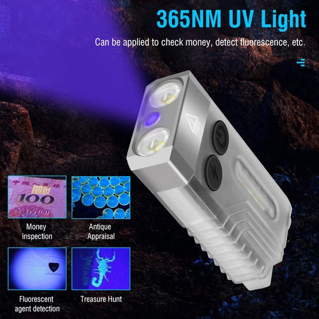 Boruit V10 EDC 365NM UV light with purple light for money inspection, antique appraisal, fluorescence detection, and treasure hunting