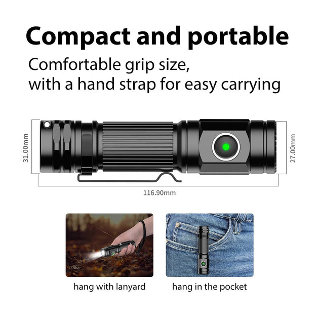 Peetpen L10 Pro tactical flashlight with a comfortable grip and hand strap
