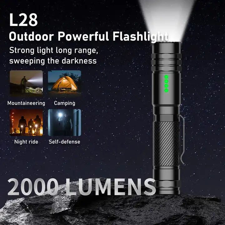 Powerful outdoor Peetpen L28 Tactical flashlight emitting 2000 lumens