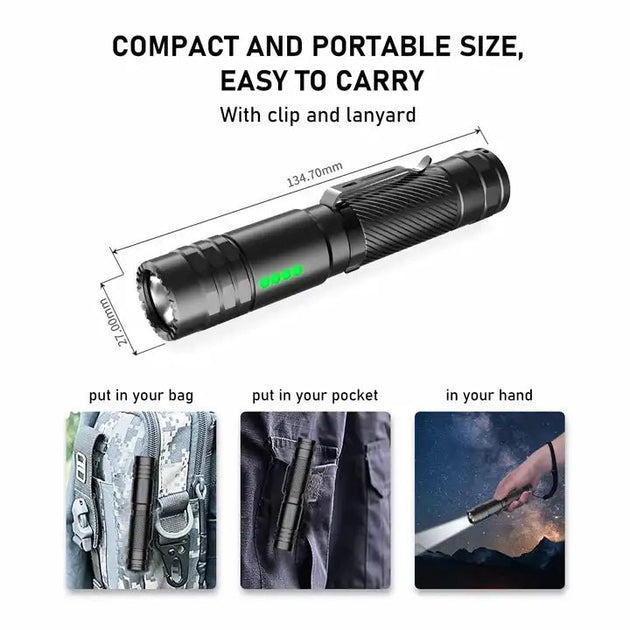 Peetpen L28 Tactical compact, portable flashlight with clip and lanyard