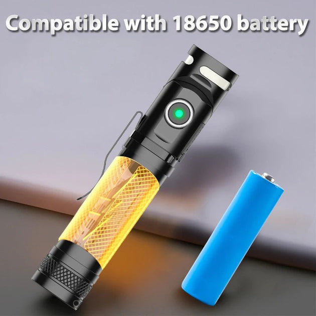 Peetpen P1 LED flashlight with 18650 battery compatibility and internal components.