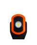 Front of Realite Bk-0111 rechargeable magnetic base flashlight in vibrant orange and black design