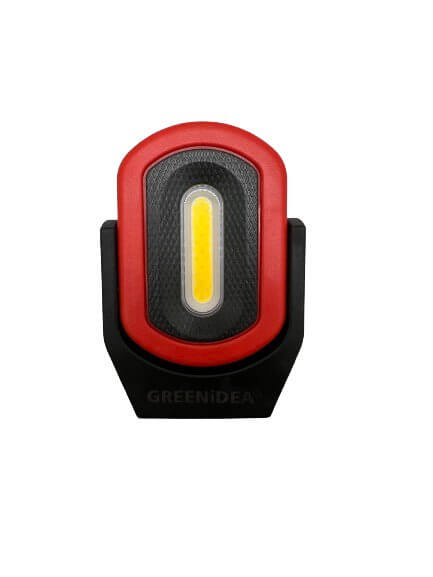 Greenidea compact LED Rechargeable flashlight featuring a red and black design